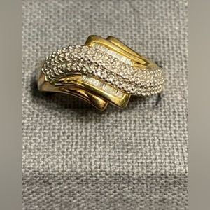 Vintage BR Sun Rhinestone & Gold Ring - Size 9